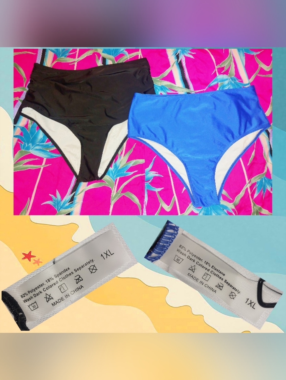 2Pc Bundle of Unbranded Black & Royal Blue  Soft Knit Swim Bottoms Sz 1XL(14/16)